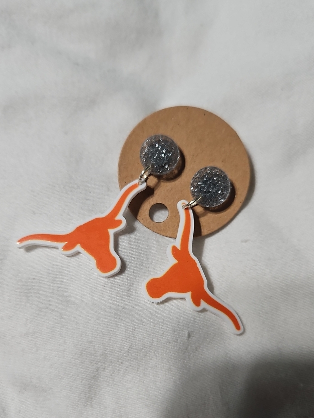 Orange Longhorn Drop Earrings - Glitter Studs